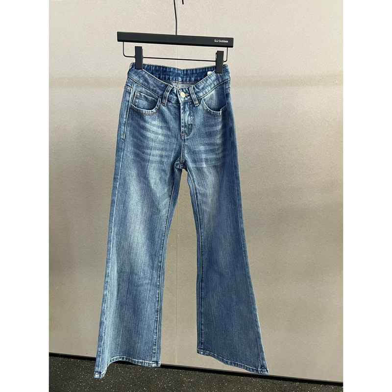 【娇娇私服定制】新款低腰竹节纹喇叭牛仔裤82131#