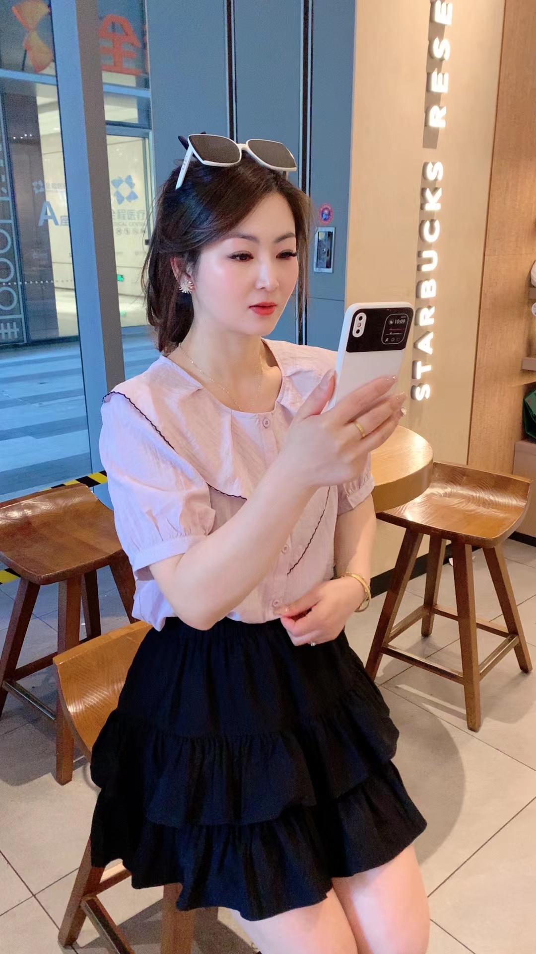 左右 时尚夏季泡泡袖韩版上衣洋气显瘦减龄百搭甜美小清新衬衫