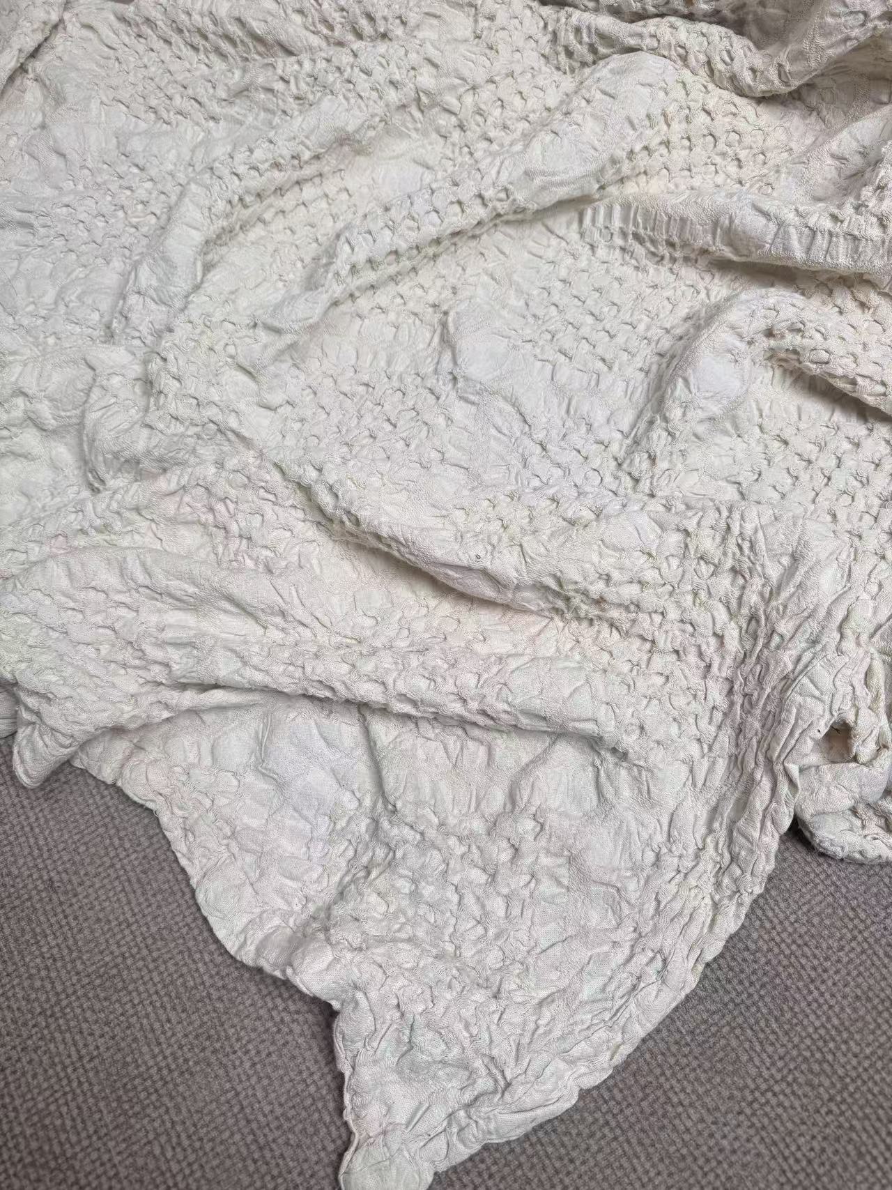 《北海道落雪》高定汉麻雨露麻巨厚肌理感华夫格毯子床单<高货必撸>