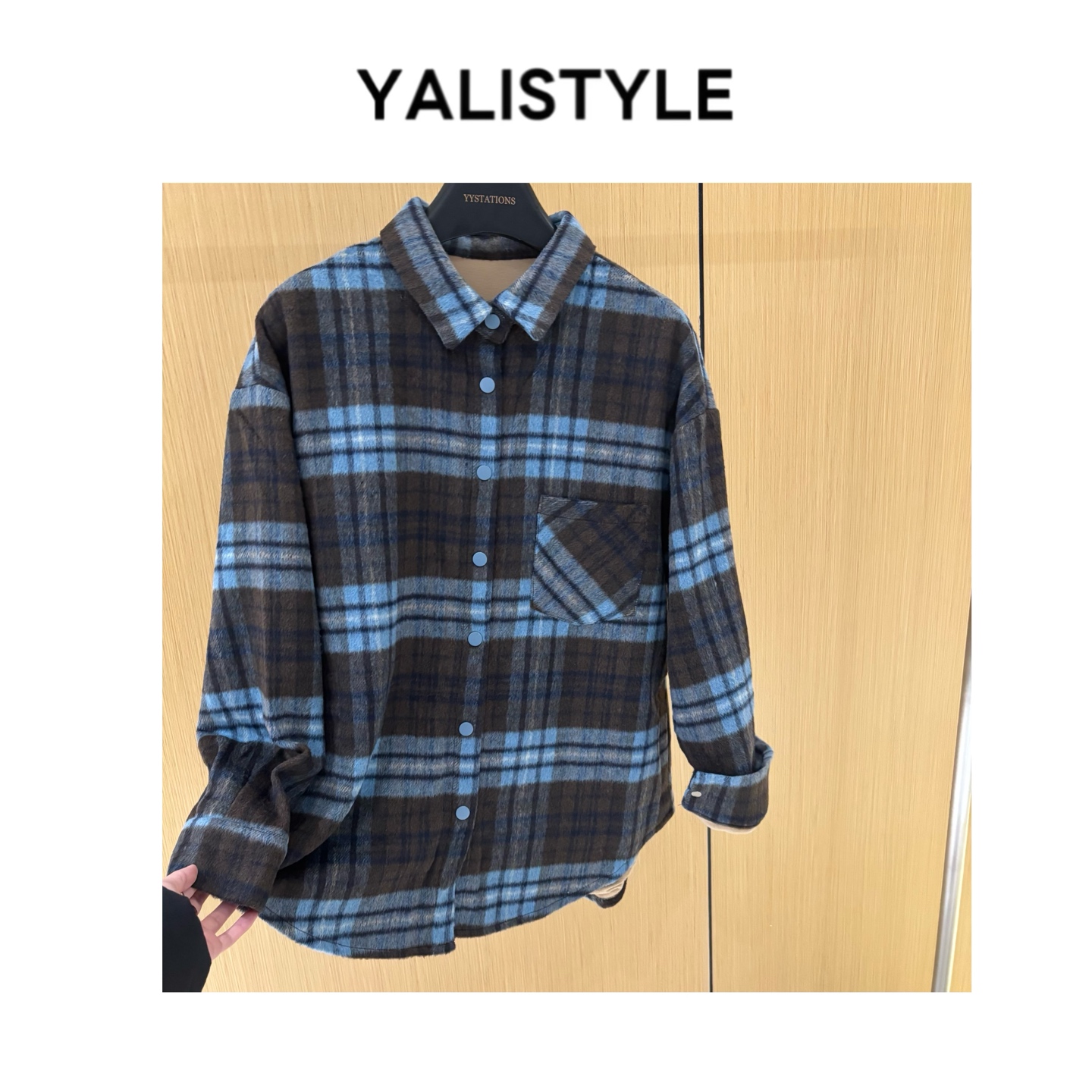 YL STYLE 【薄荷糖！】磨毛格子衬衫单排扣加厚衬衫-5816