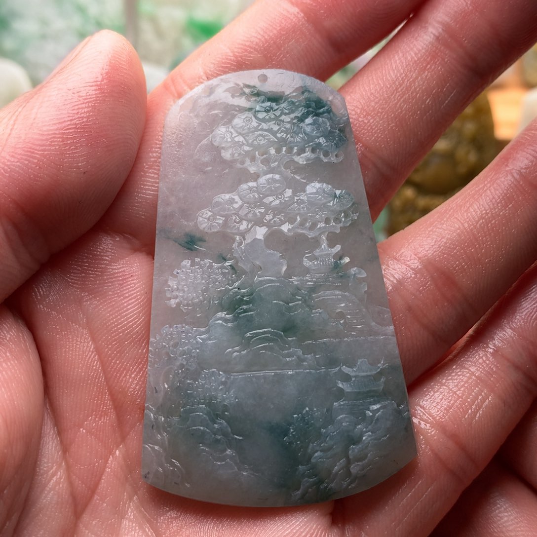 定制翡翠未镶嵌夏**蓝山水