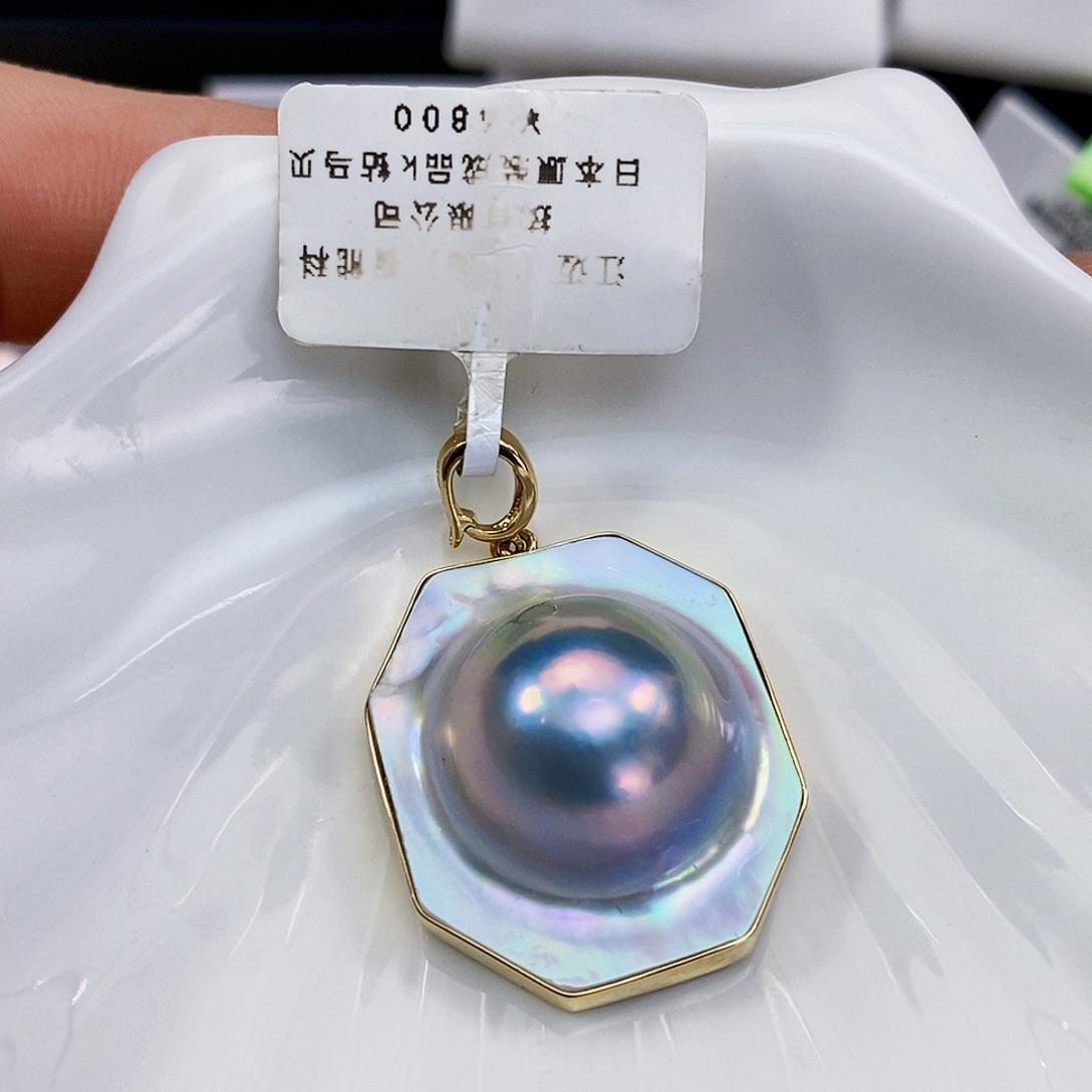拼合珍珠（马贝珠）女神节日本原装成品马贝极光仙境18K金镶嵌