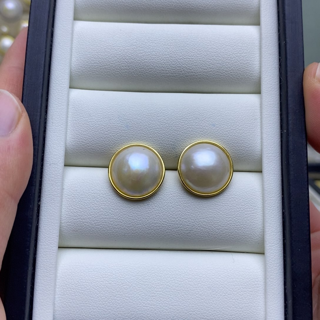 海水珍珠耳饰银S925镶嵌