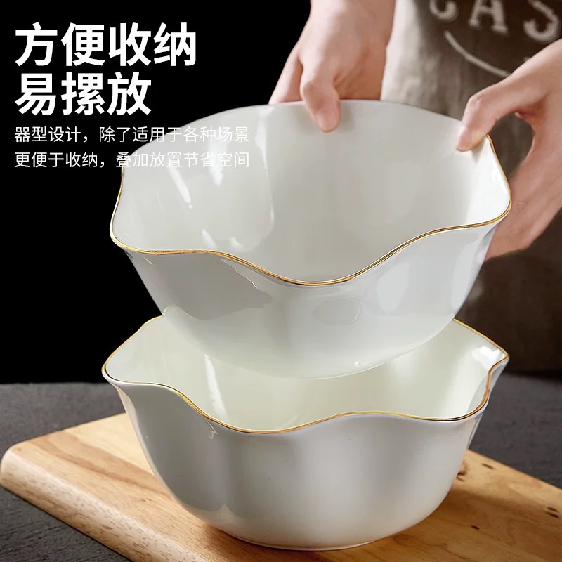 景德镇个性高温骨瓷【描金米饭碗各种大汤碗】家用玉米汤乌鸡汤大碗