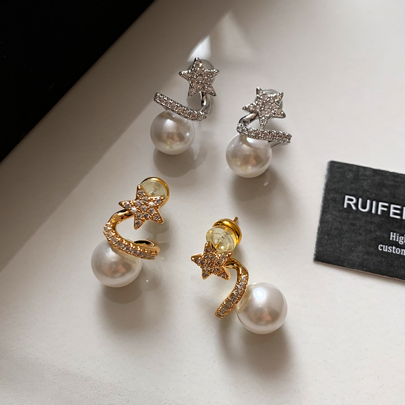 铜合金仿珍珠耳饰 鼎溢耳饰五角星耳钉女2025新款高级轻奢耳环rf