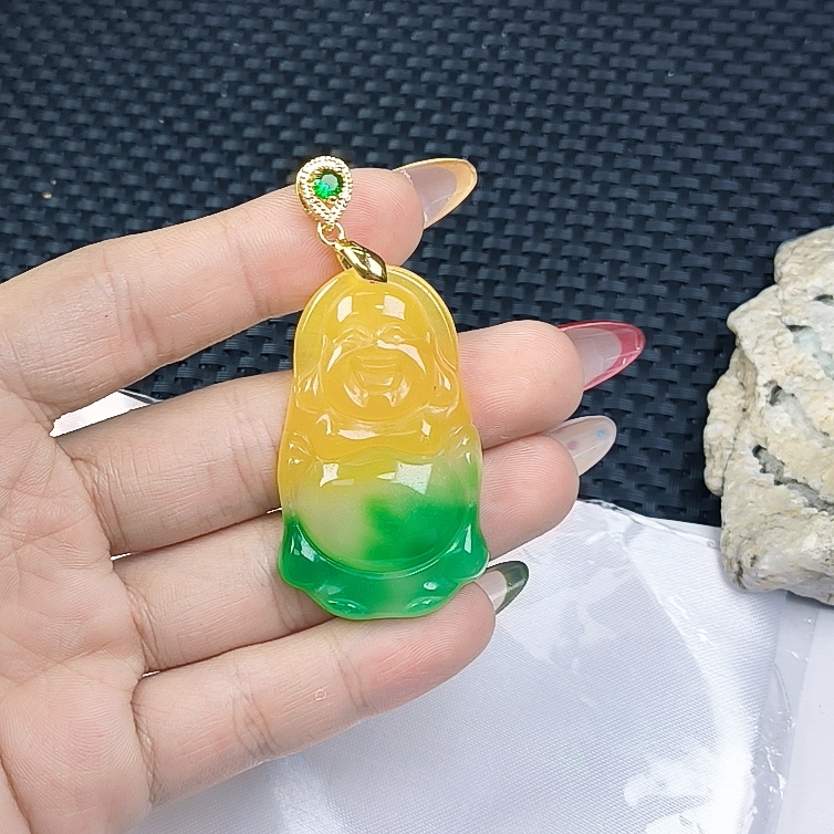 （聚宝严选））D209黄绿立佛吊坠妈妈款精致精美百搭时尚