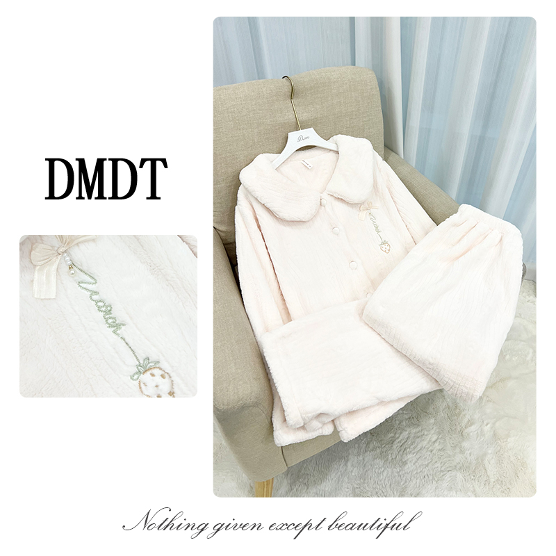 【DMDT服饰】2025冬季新品 “丝享”刺绣外套+松紧腰裤睡衣女套装8338