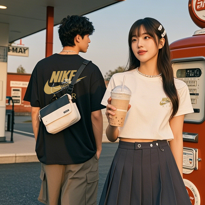 短袖夏季美式休闲情侣热转印T恤韩版简约嘻哈反光男士日系