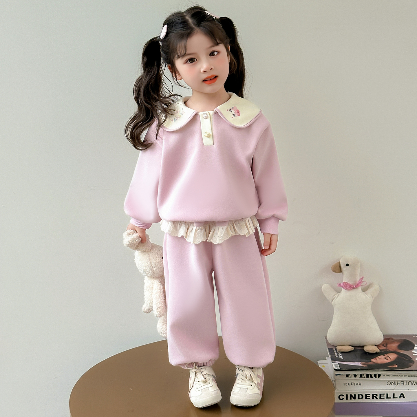 女童卫衣套装秋冬2025新款儿童秋季洋气甜美女宝宝加绒休闲两件套