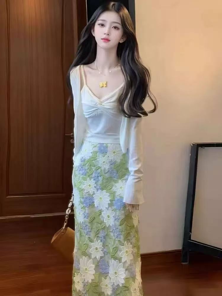 【A991-A1000】春夏小个子穿搭蕾丝显瘦时尚时尚性感夏季开叉法式