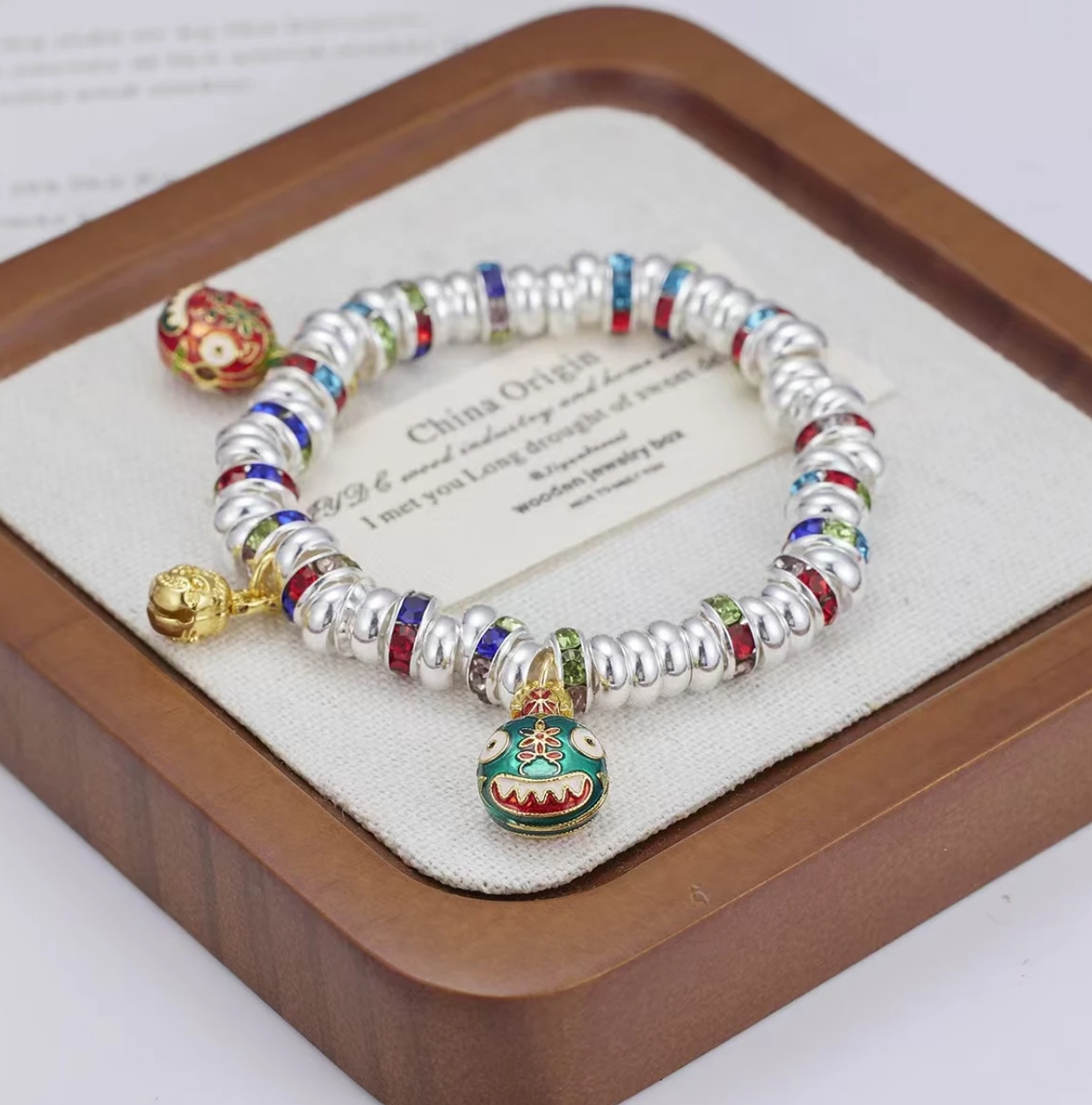 足银手链 足银9999盘缠珠小众描金情侣招财吞金兽情侣银手链手串