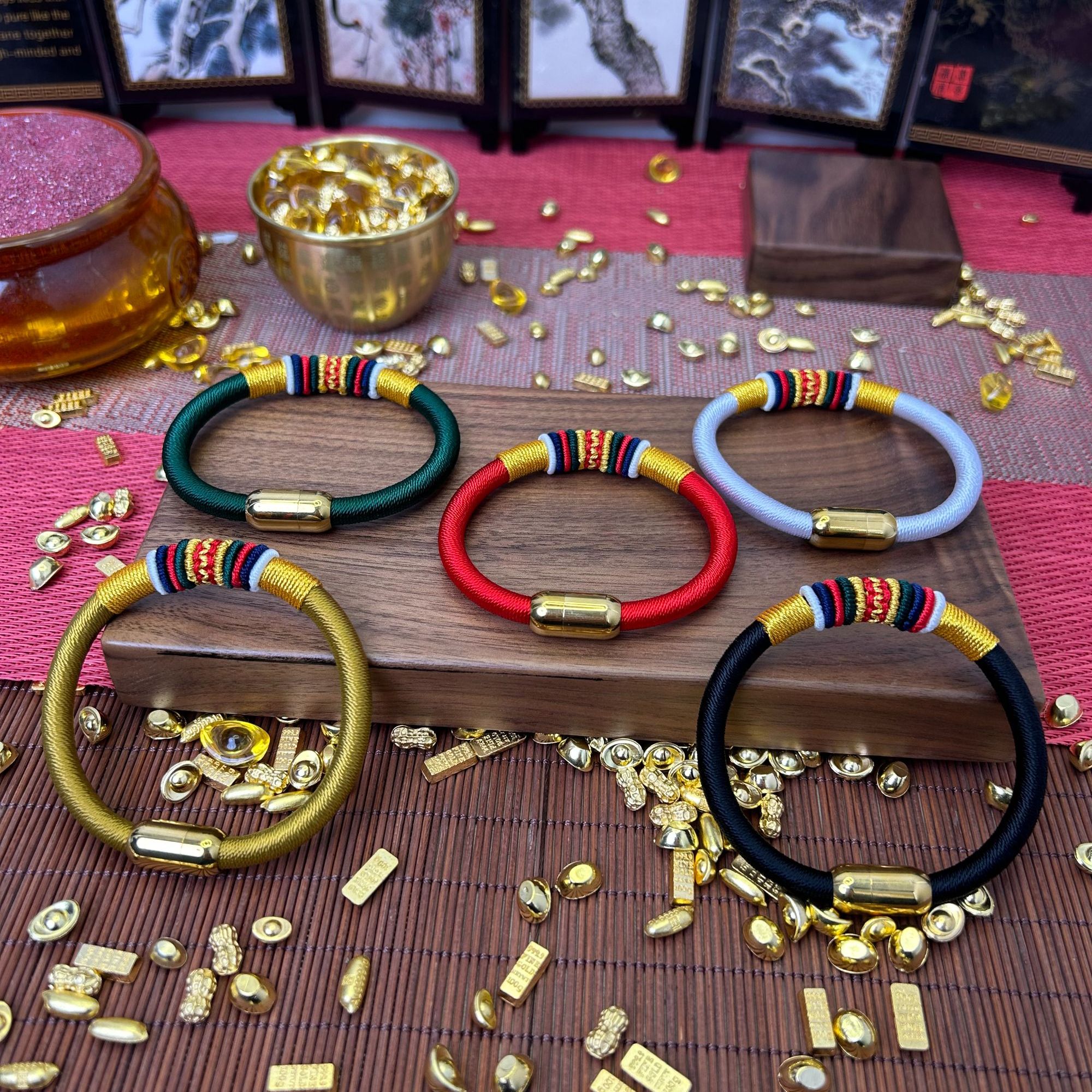 非金属布艺手镯 【马年五行】金木水火土纯手工灌砂手编情侣手环