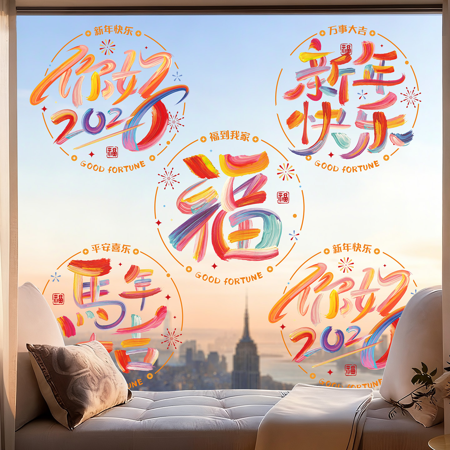 2026新款马年窗花新年静电贴福字门贴玻璃贴剪纸过年春节装饰品