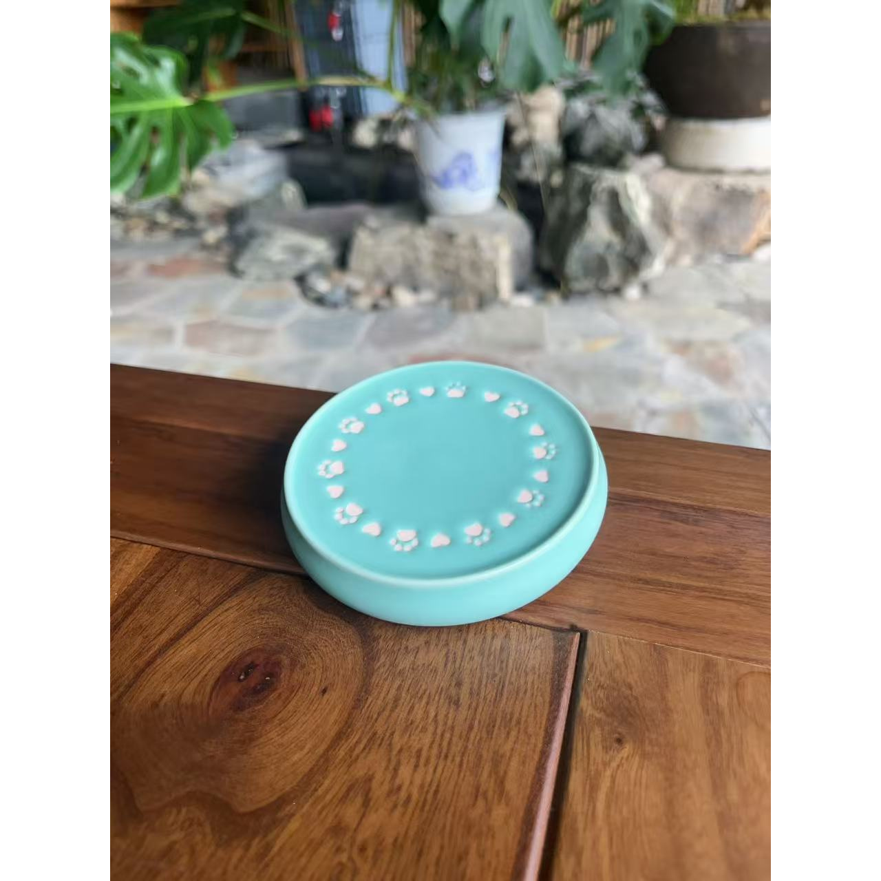 松石绿--猫咪爪子陶瓷盖置茶道配件