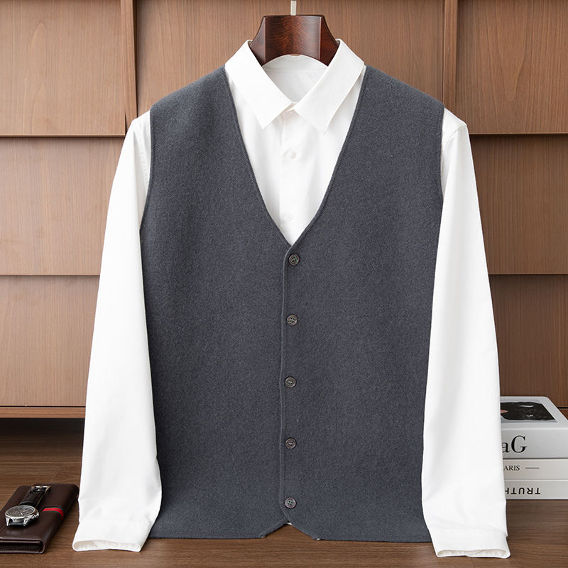 山羊绒衫背心男士秋冬加厚四平无袖坎肩V领马甲保暖上衣外搭