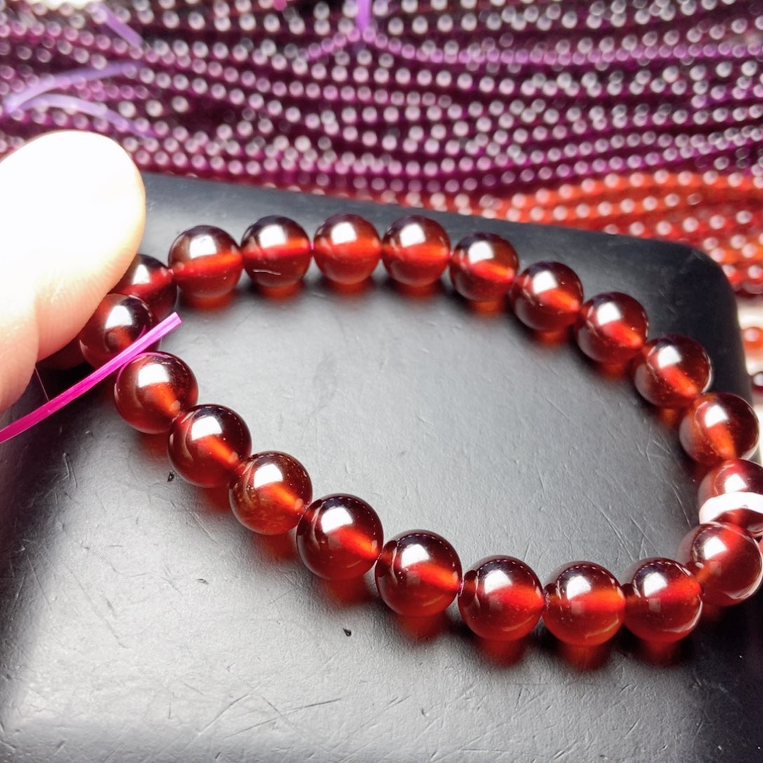 石榴石手链未镶嵌馨*8橙红色毕业级10a