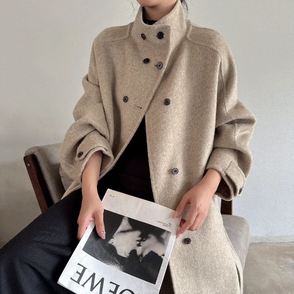 春秋冬季特大爱版型潇洒立领挺拔显瘦全羊毛中长短款大衣外套呢子