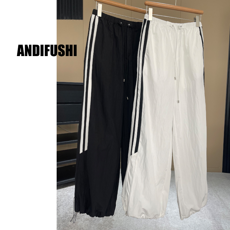 【徐哥】设计师款侧边黑白条松紧腰休闲裤 6602