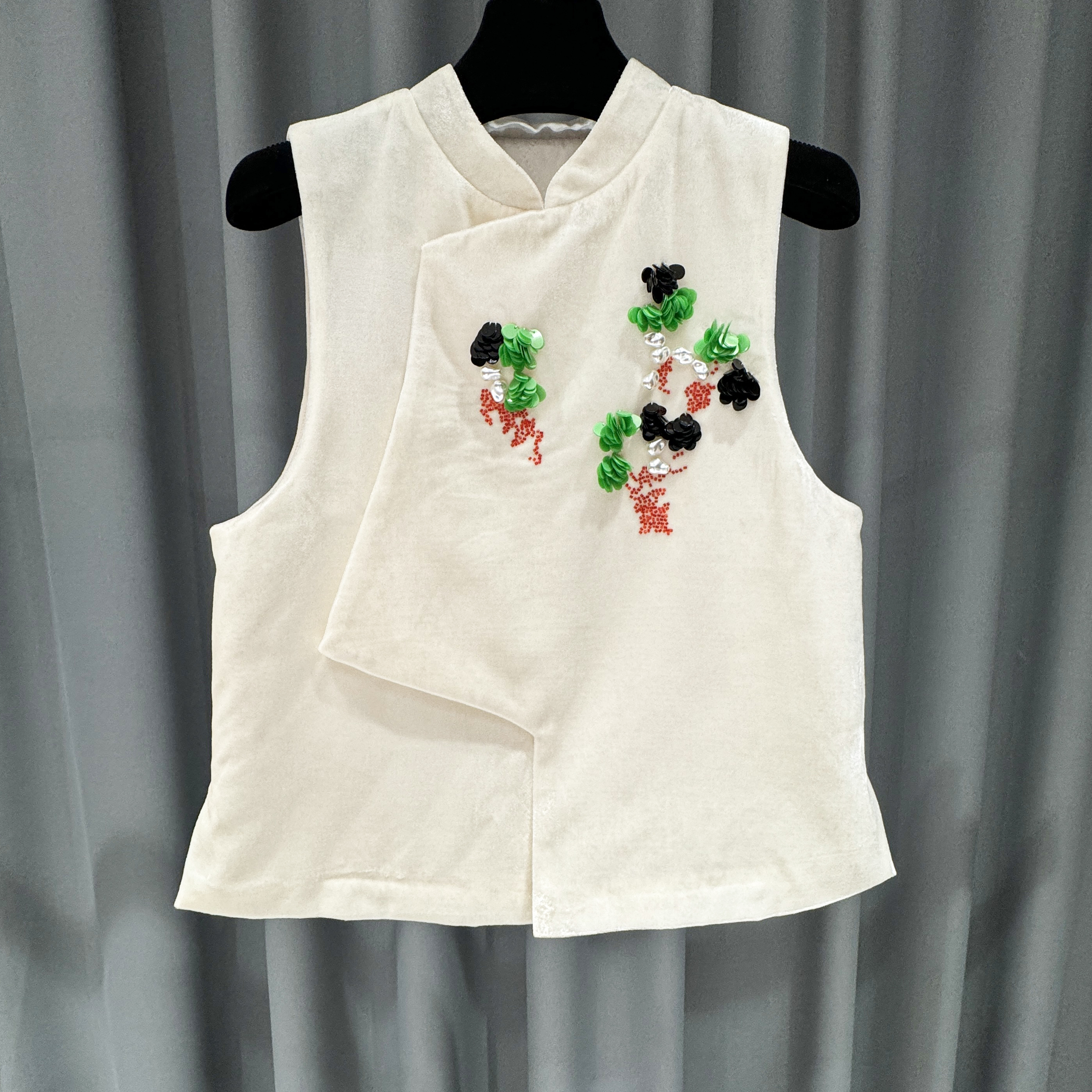 2026新款亮丝冬季无袖马夹时尚立领植物花卉薄款常规款