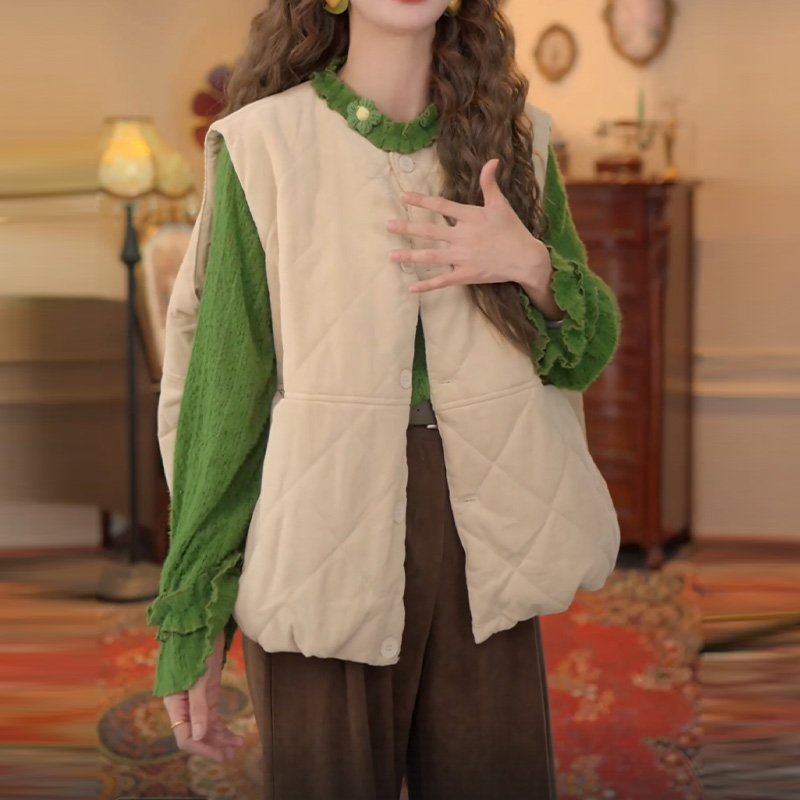 2025冬季新款复古休闲宽松马甲棉服女港风简约纯色气质显瘦棉衣潮