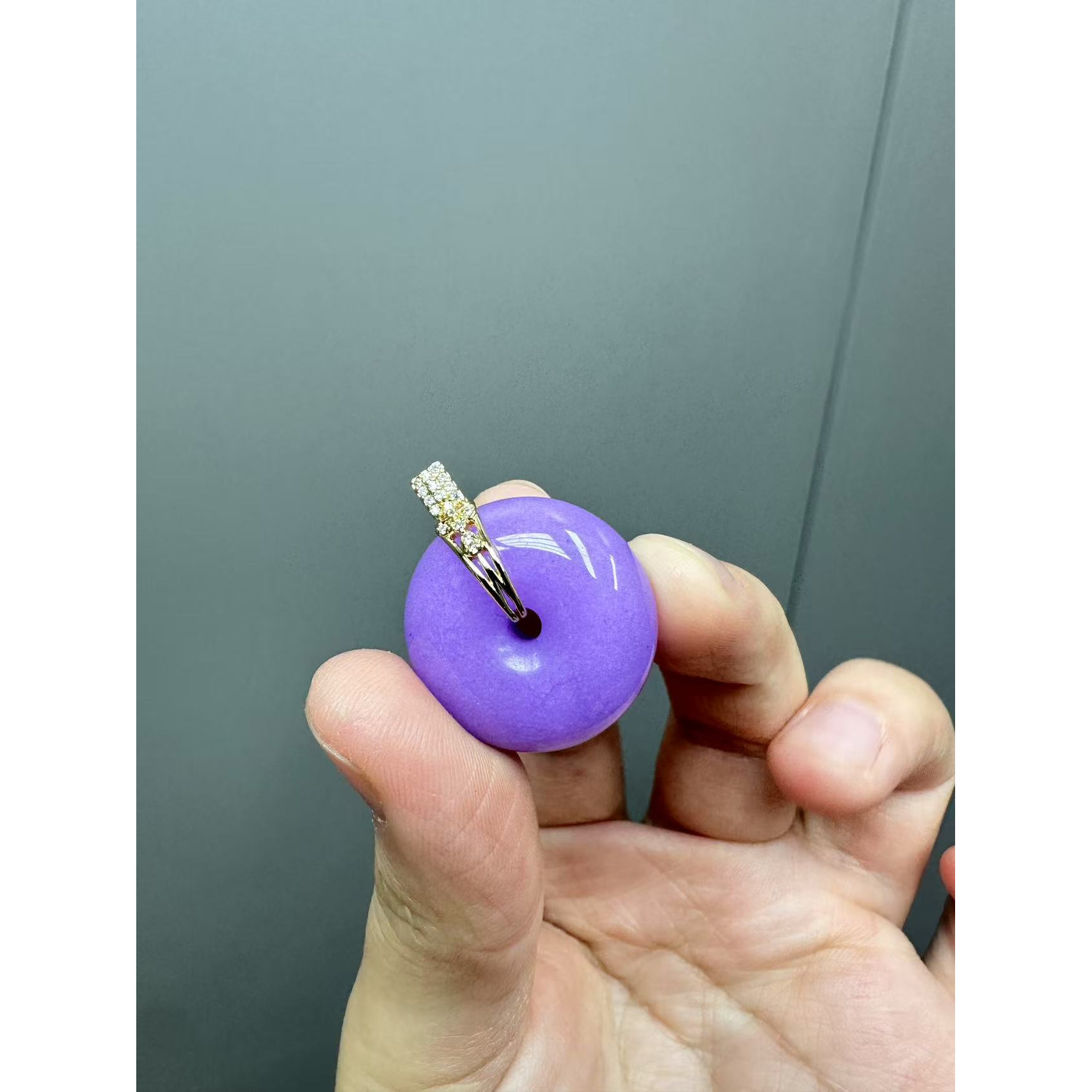 翡翠紫翡14k满钻平安扣吊坠