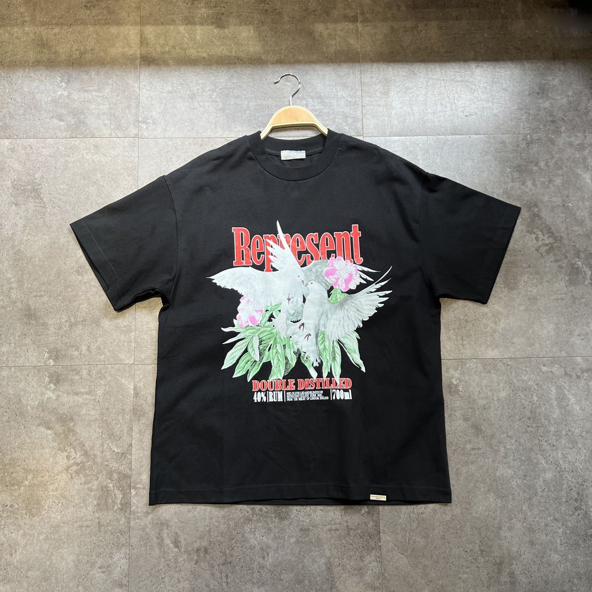 高街休闲300克重磅美式和平鸽半袖宽松水洗小领口短袖T恤潮人tee