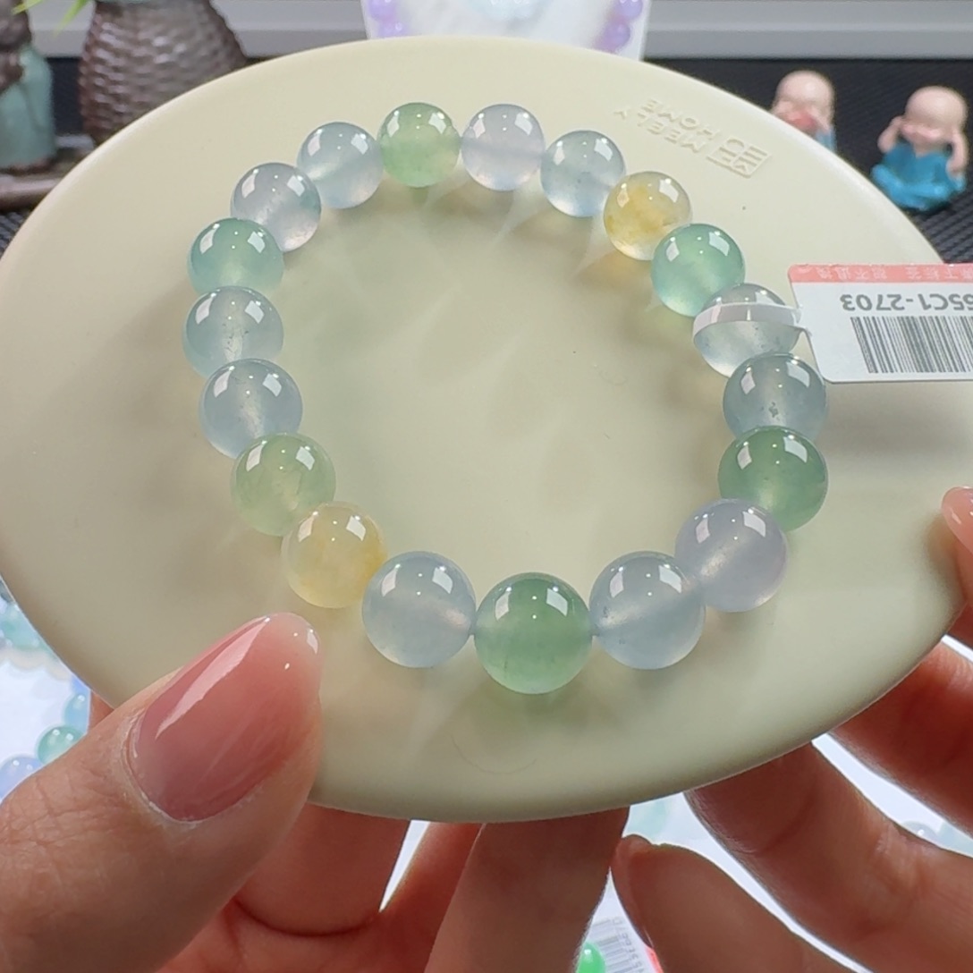 翡翠手链未镶嵌高冰玻马卡龙单圈10左右