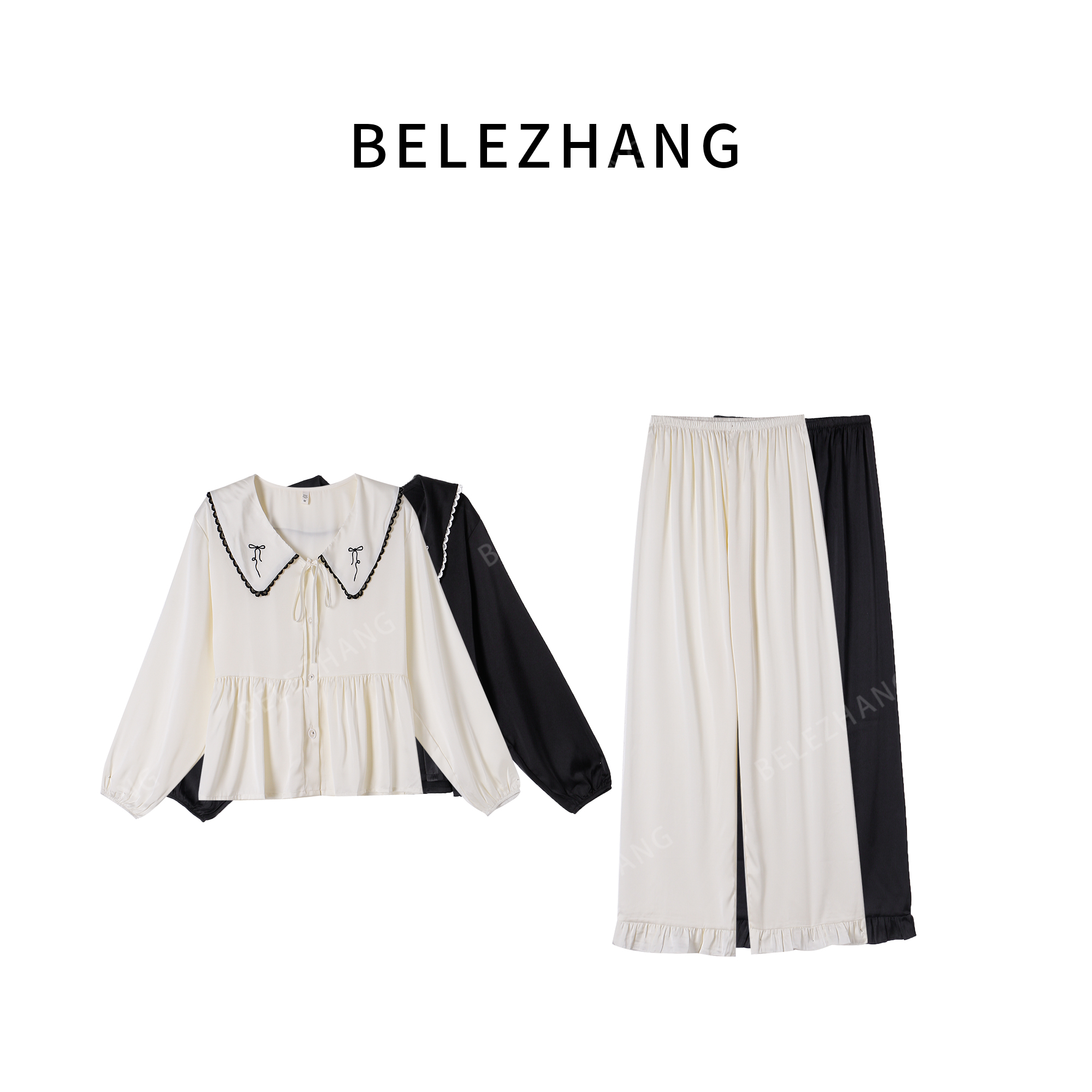 【空谷足音】冰丝睡衣甜美纯色睡衣套装-2446