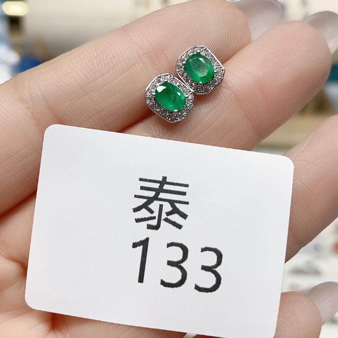 耳饰银S925镶嵌祖母绿