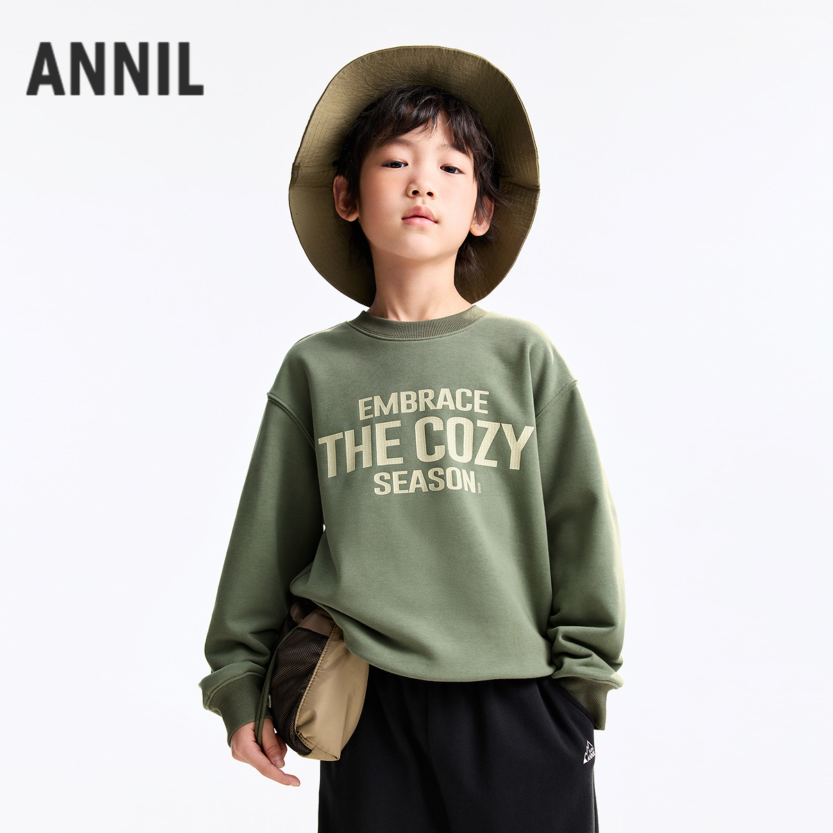男童圆领长袖卫衣春秋休闲上衣宽松秋季新款安奈儿童装EB531546