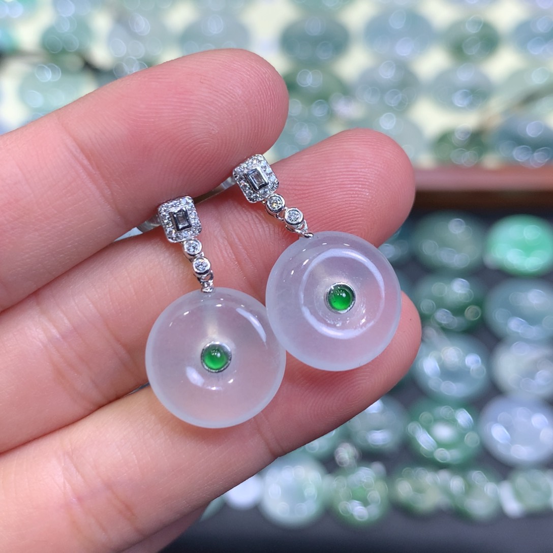 翡翠耳饰未镶嵌平安扣耳坠
