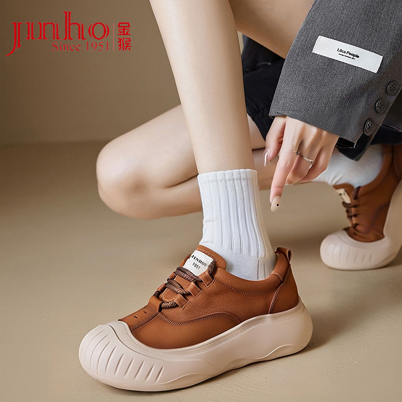 Jinho/金猴春秋时尚厚底休闲板鞋真皮百搭女士低帮单鞋Q18121B