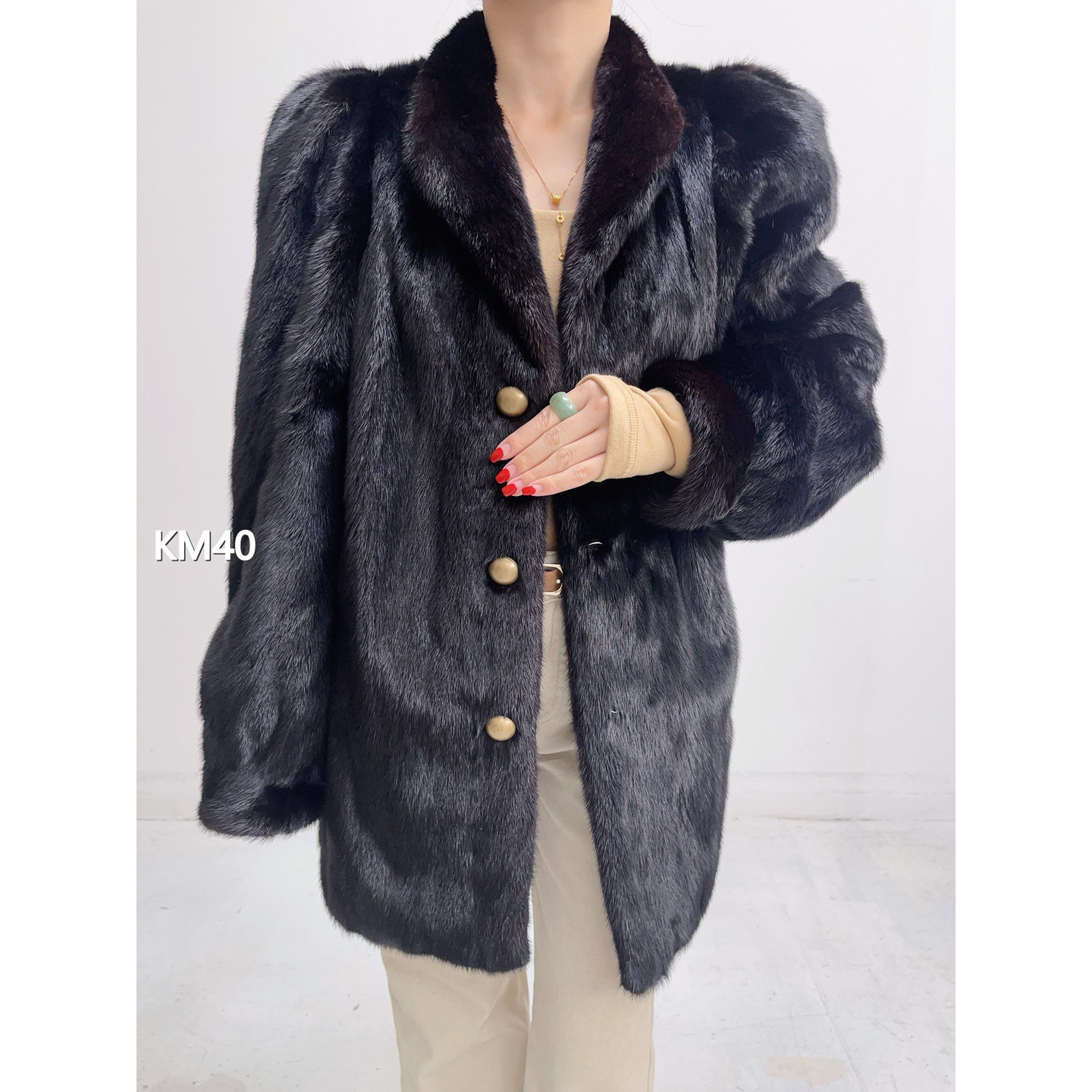 【KM40】M 红黑色中长款全抽水貂（肩41胸104衣78袖62）36040
