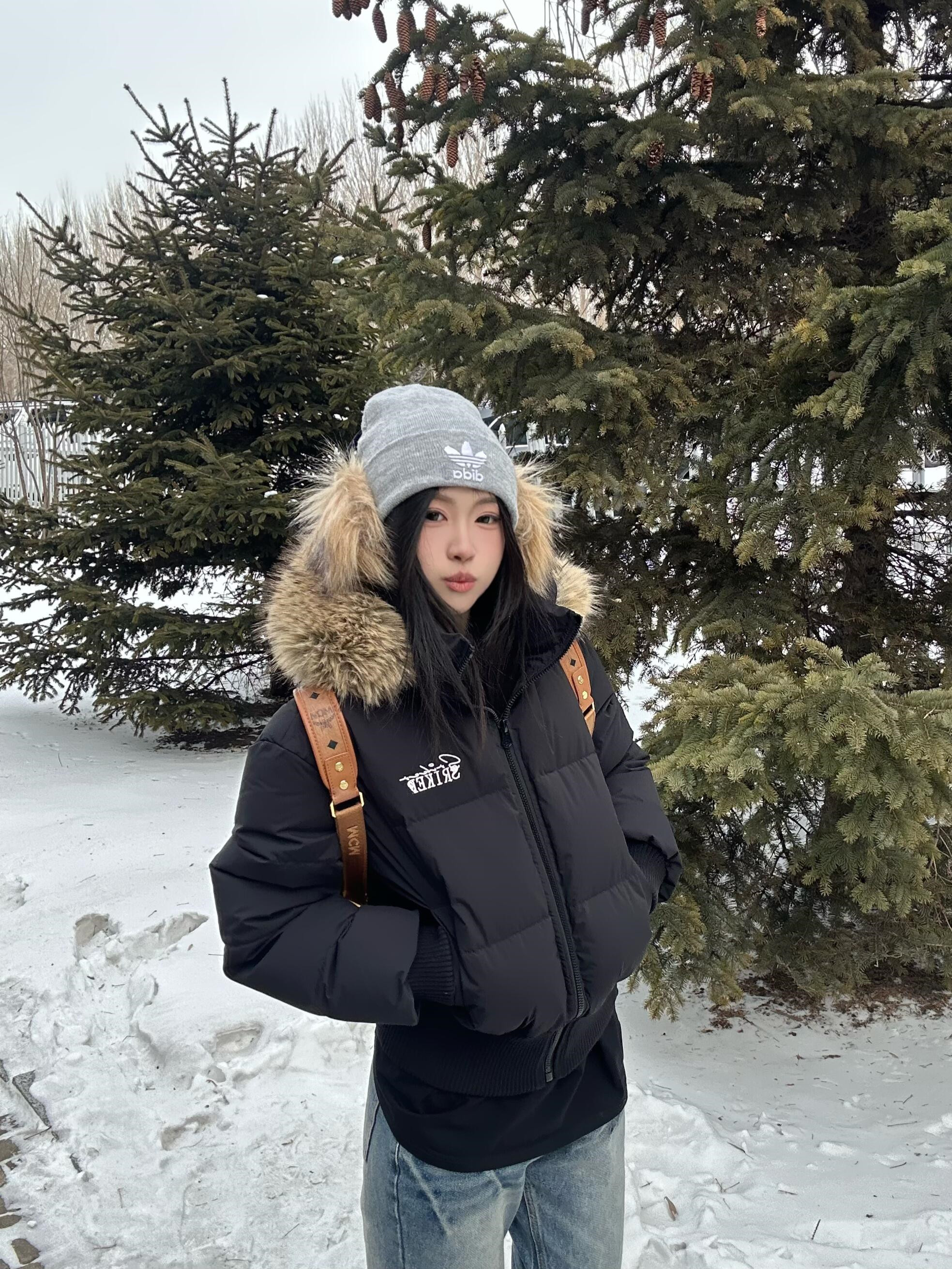 大毛领连帽羽绒服女2025年冬季新款小个子白鸭绒加厚保暖棉服外套