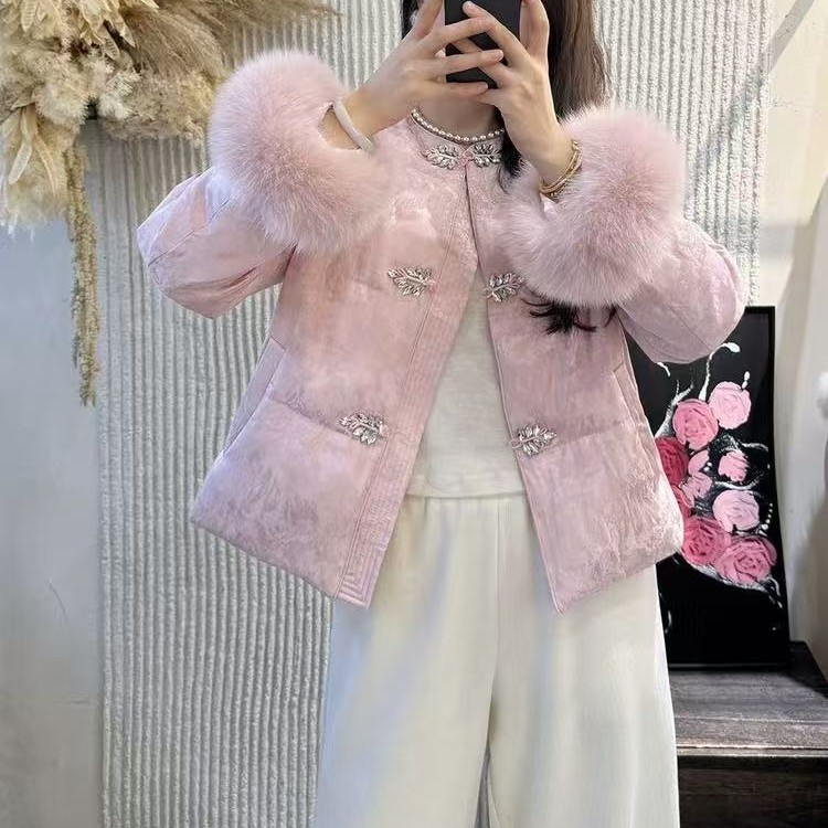 高级感国风盘扣拼接棉服女2025冬季宽松短款外套