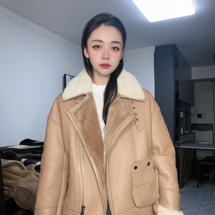 绵羊皮美丽奴配水貂皮毛一体L130斤内