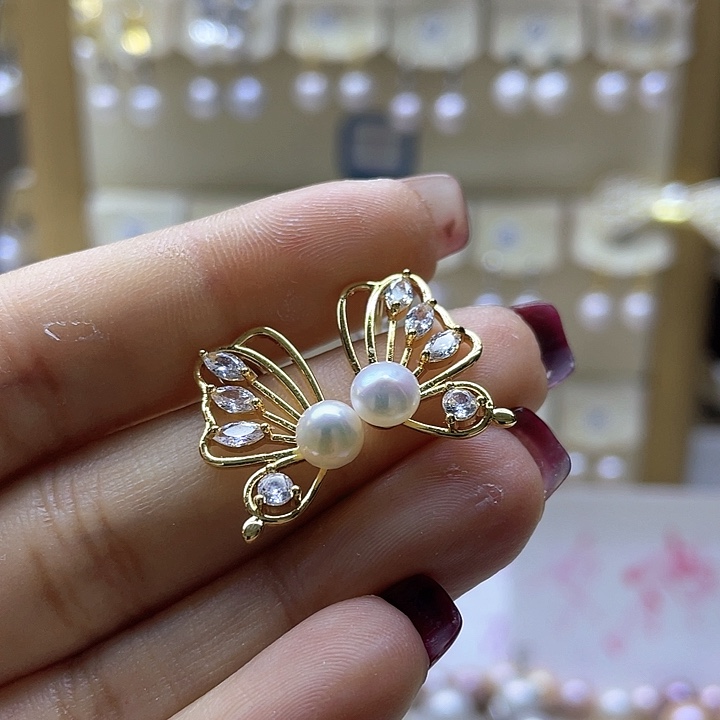 淡水珍珠耳饰银S925镶嵌