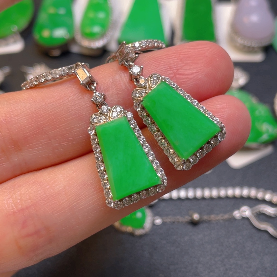 翡翠银S925镶嵌吊坠(不含链)耳坠