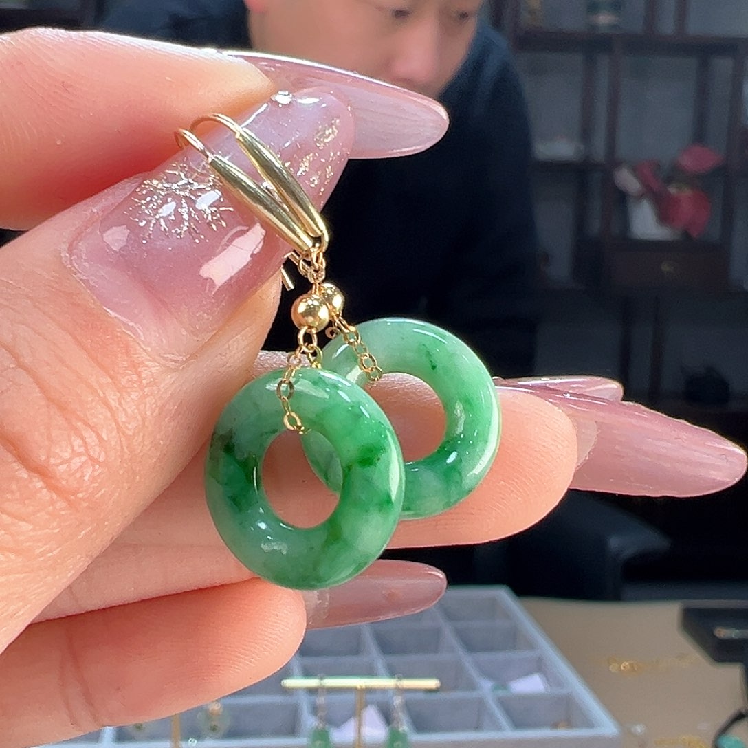 翡翠耳饰18K金镶嵌耳环16