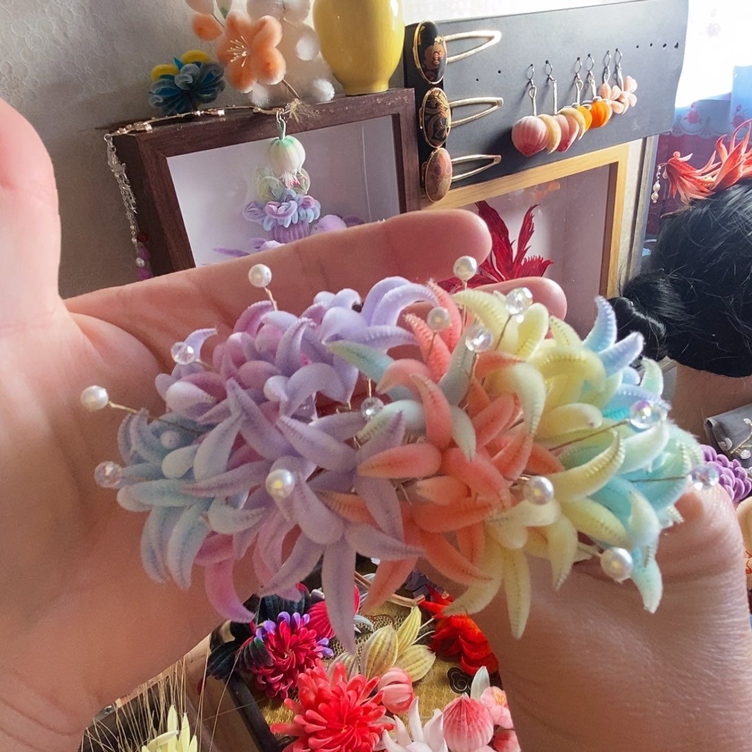 皮质铁合金非遗绒花满天星发簪