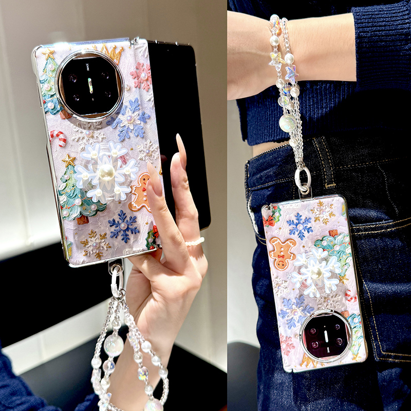 油画圣诞支架适用华为matex7手机壳新款X5折叠屏中轴x6典藏版x3女