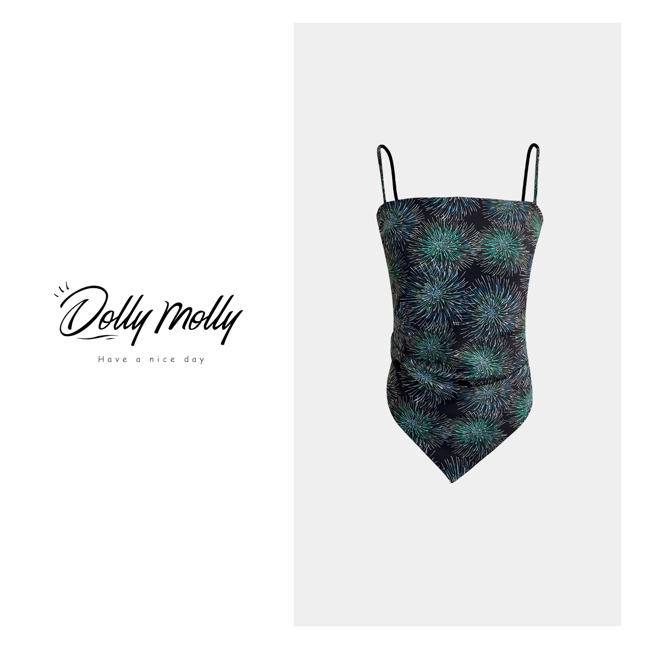 DOLLY&MOLLY琥珀流光烟花黑肚兜吊带背心夏秋女士显瘦度假风 299