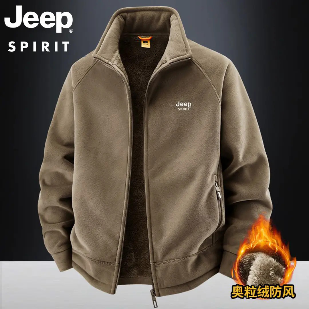 JEEPSPLRLT吉普加绒加厚奥粒绒外套男士秋冬立领防风保暖抓绒衣