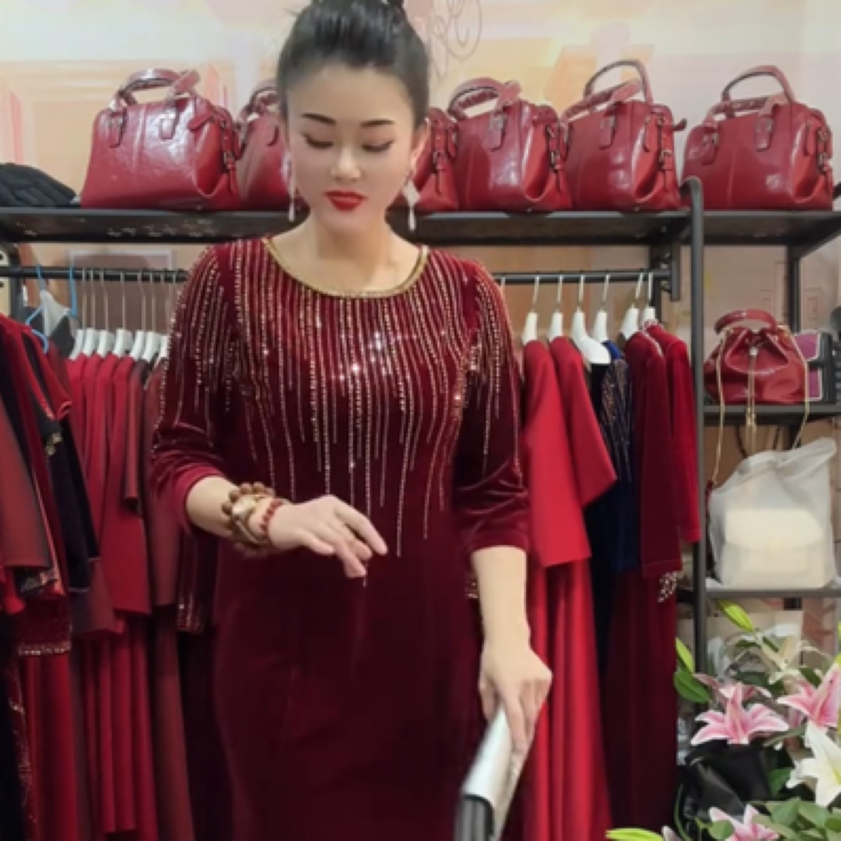 87172高端时尚喜婆婆妈妈婚宴礼服连衣裙