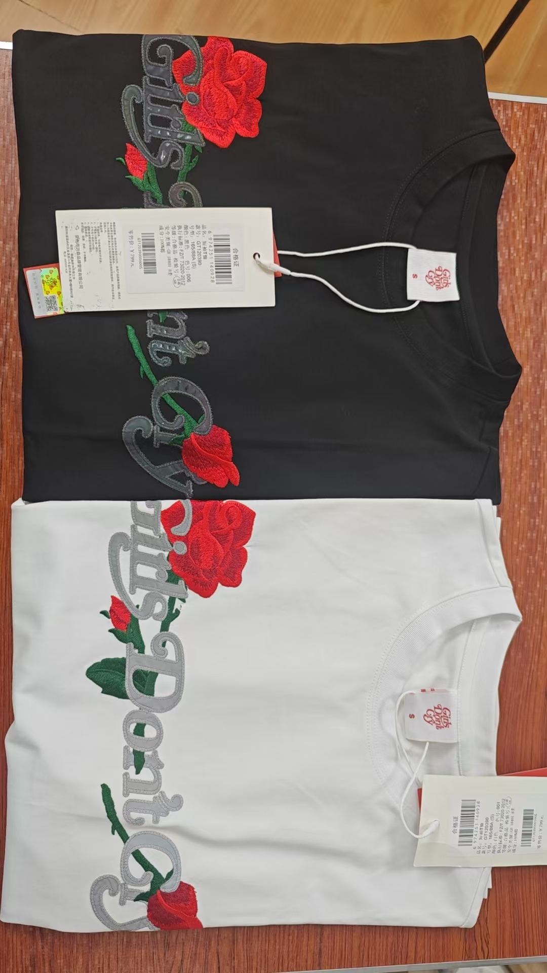 1390]高品质撤柜款刺绣玫瑰短袖 男女同款