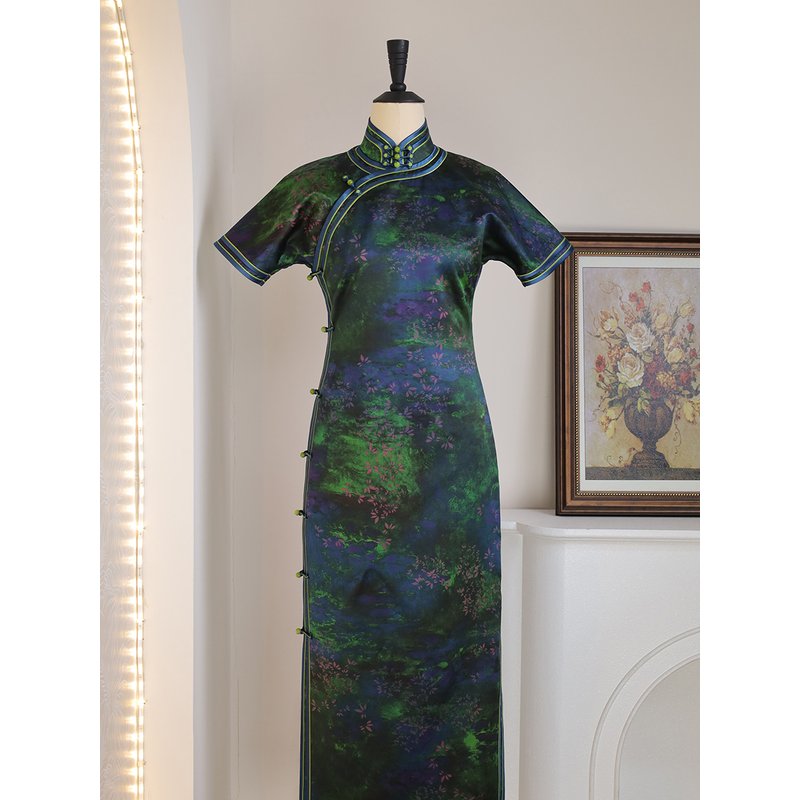 女神姑娘【暮野】60姆米重缎皮子香云纱古法开襟旗袍QM250304-135