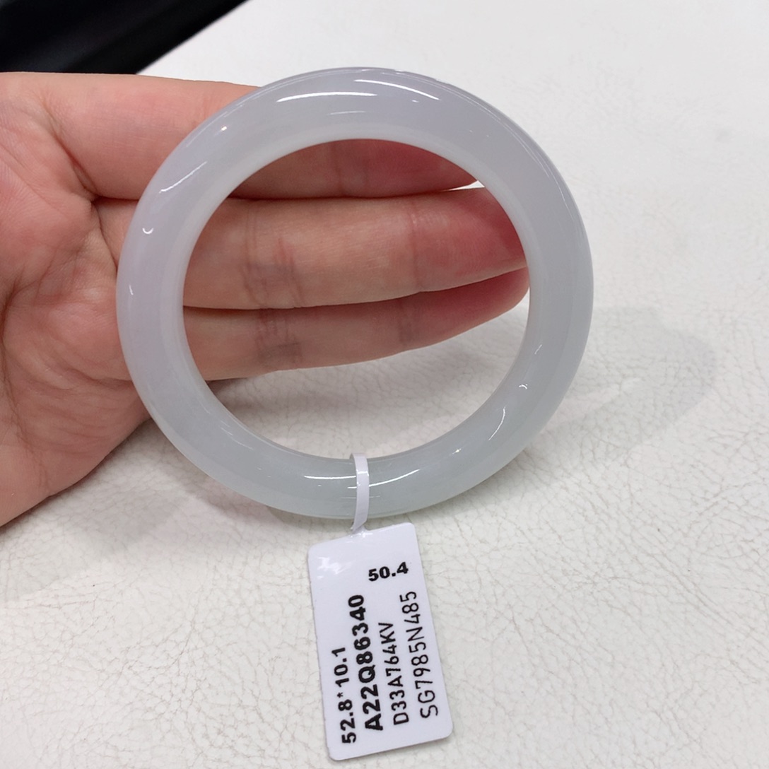 未镶嵌手镯翡翠52,8圈口白月光冰胶圆条