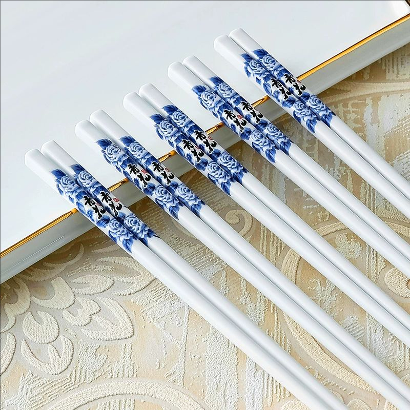 景德镇青花陶瓷筷子家用高档防霉筷子10双高档防霉环保卫生
