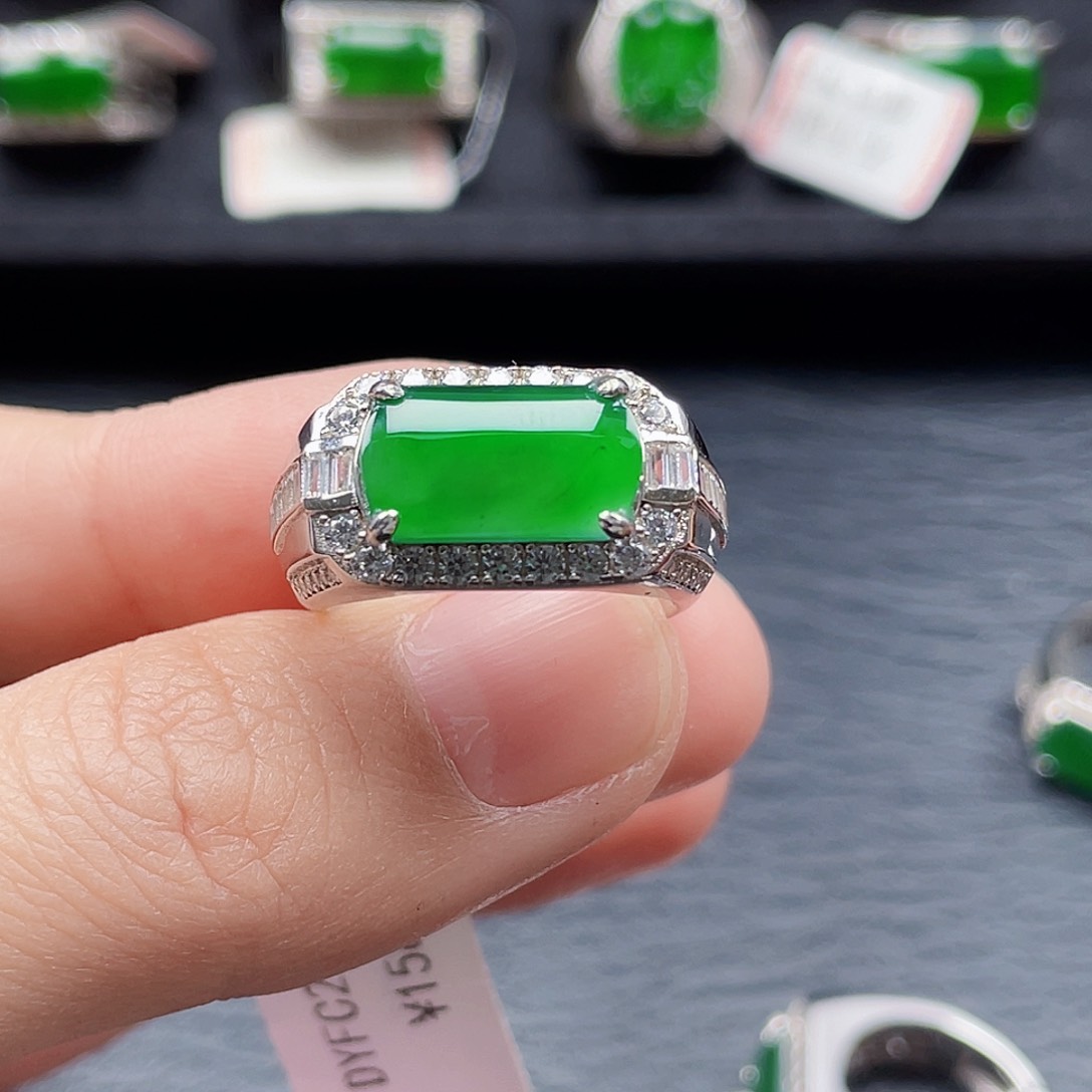 翡翠戒指银S925镶嵌天然a货翡翠2393