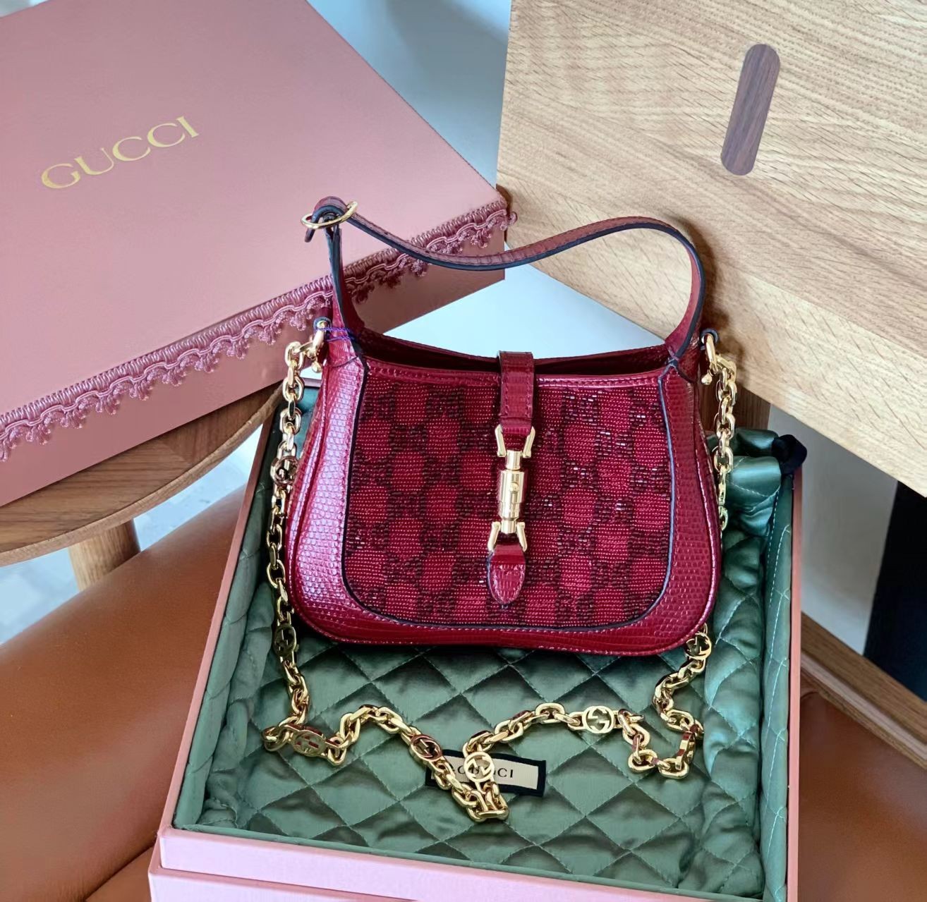 99新 GUCCI/古驰 壹臻/红色水晶Jackie1961 mini 48982019
